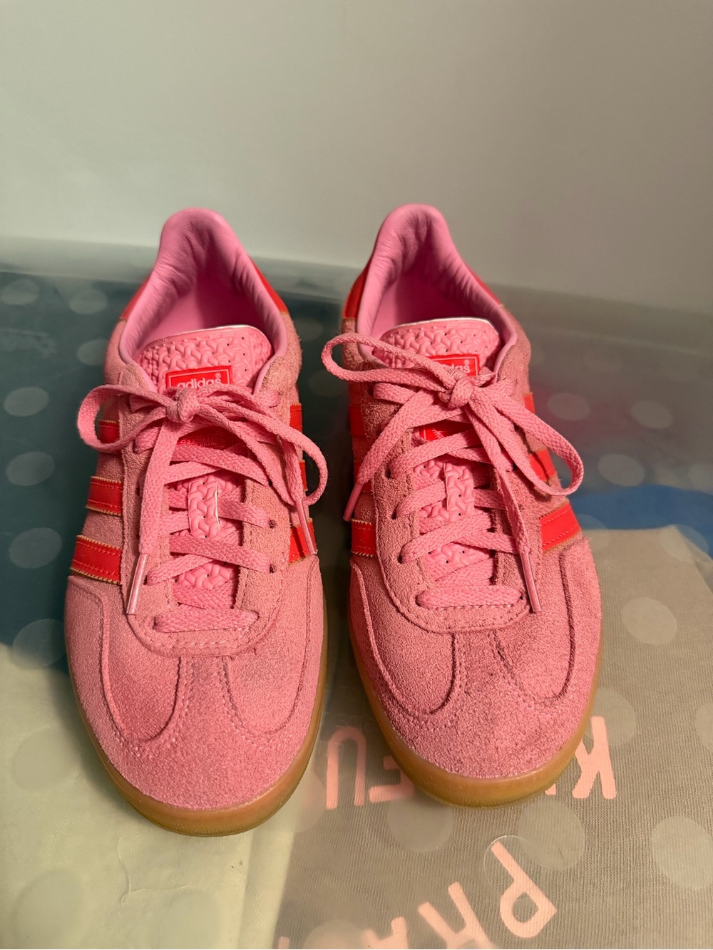 adidas Pink Suede Sneakers with Red Stripes